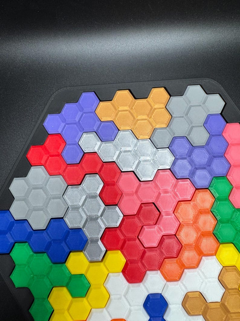 Hexagon Puzzle Brain Teaser - Difficult 3D Printed Puzzle, Brain Teaser for All Ages, 22 Unique Pieces & Hexagon Base - Large 255x225mm Game image 4