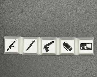 Handgefertigtes Counter Strike 2 oder Global Offensive Tastenkappen-Set - Einfacher Zugang zu Waffen, Gamer Zubehör, benutzerdefinierte Tastenkappen für Gaming Tastaturen