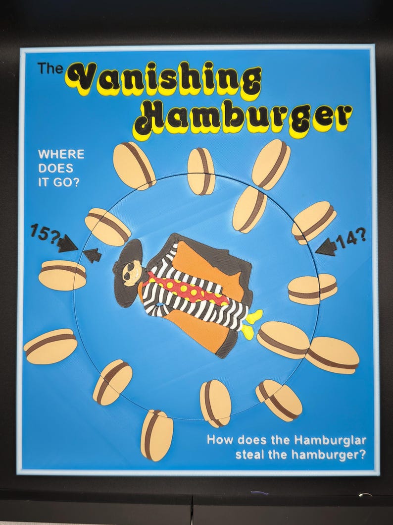 El rompecabezas de la hamburguesa desaparecida: rompecabezas vintage de ilusión óptica, impresión 3D de alta calidad, divertido y atractivo para todas las edades. imagen 2