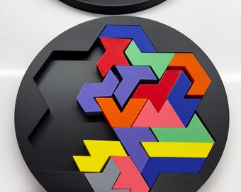 3D Printed Heptiamonds Puzzle with Box - Challenging Brain Teaser, Unique Gift, Fun for All Ages, Educational Toy