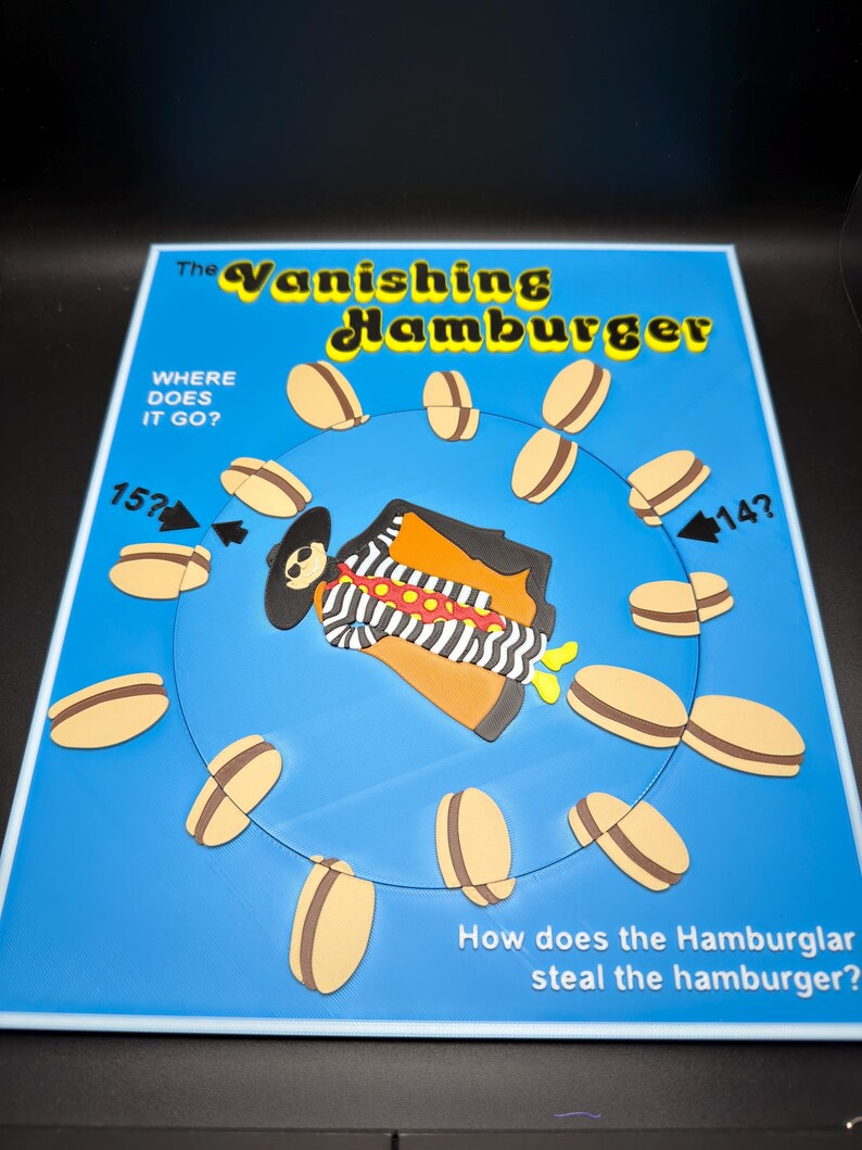 El rompecabezas de la hamburguesa desaparecida: rompecabezas vintage de ilusión óptica, impresión 3D de alta calidad, divertido y atractivo para todas las edades. imagen 4