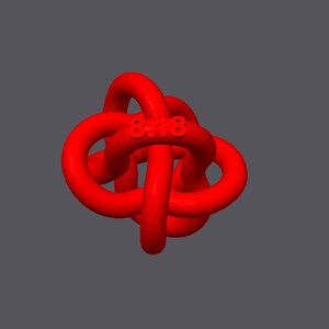 May include: A red, three-dimensional knot with the number "8418" embossed on it.
