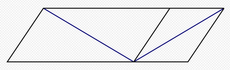 May include: A black parallelogram with two diagonal lines drawn inside, forming a triangle in the center.