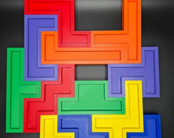 Heptomino Puzzle - 108 Unique 3D Printed Pieces, Fun Mind Challenge Gift for Kids & Teachers, Create Unique Shapes