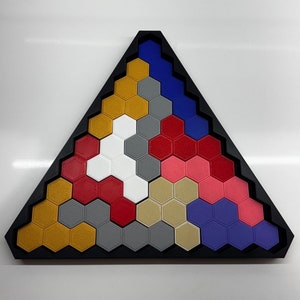 Pentahex-puzzel - dubbelzijdige 22-delige hersenkraker in doos met deksel - uniek cadeau voor puzzelliefhebbers afbeelding 4