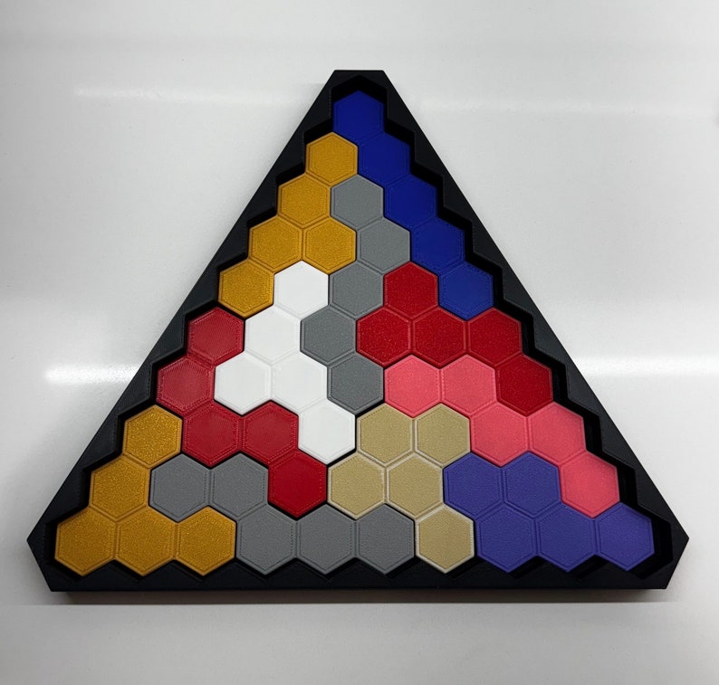 Pentahex-puzzel - dubbelzijdige 22-delige hersenkraker in doos met deksel - uniek cadeau voor puzzelliefhebbers afbeelding 4