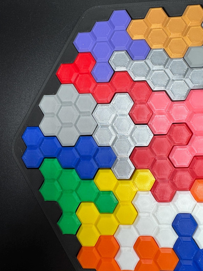 Hexagon Puzzle Brain Teaser - Difficult 3D Printed Puzzle, Brain Teaser for All Ages, 22 Unique Pieces & Hexagon Base - Large 255x225mm Game image 5