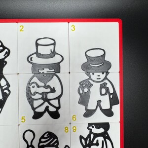 May include: Nine black and white illustrations of people wearing hats and holding various objects. The illustrations are numbered 2, 3, 5, 6, 8, and 9.