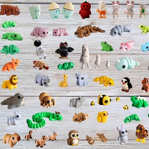 Larger Mini Animals & Toys, Articulating Tiny 3D Printed Fidget Toy, Over 60 Models, 3 Sizes to Pick, Sensory Bulk Gifts for Kids or Adults