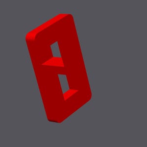 May include: A red 3D plastic letter 'B' with a slightly angled perspective.