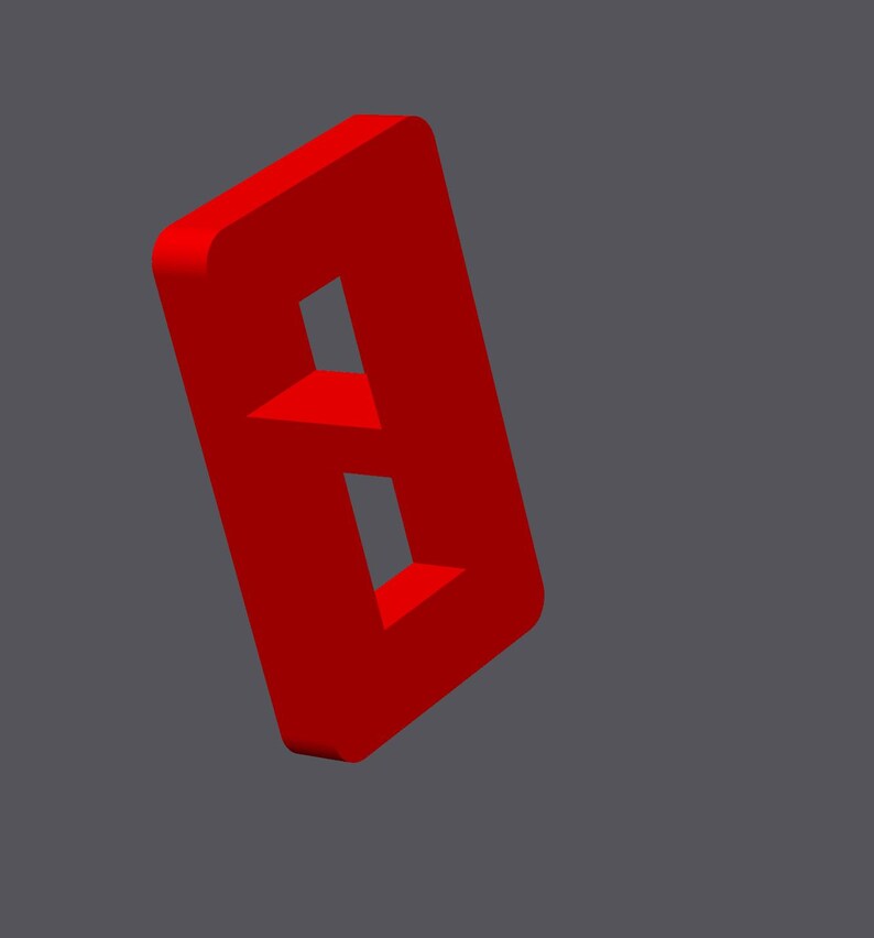 May include: A red 3D plastic letter 'B' with a slightly angled perspective.