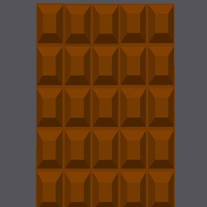 Op de afbeelding: Een bruine chocoladereep met 24 vierkanten.
