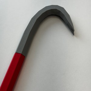 May include: A red and gray pry bar with a curved handle.