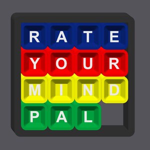 May include: A colorful tile puzzle with the words "RATE YOUR MIND PAL" spelled out in red, blue, yellow, and green tiles.