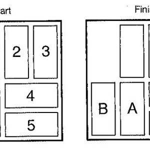 May include: A black and white diagram showing a puzzle with five pieces labeled 1, 2, 3, 4, and 5. The puzzle pieces are arranged in a grid with two rows and three columns. The puzzle pieces are labeled A and B. The diagram shows the puzzle in its starting position and its finished position.