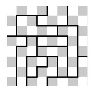 May include: Black and white checkered pattern with a black maze design. The maze is made up of lines that form a path through the squares.