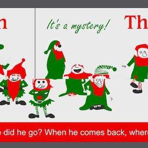 May include: A colorful illustration of 10 leprechauns, some with green hats and some with red hats. The text "Leprechaun" and "The Vanishing" are at the top of the image. The text "It's a mystery!" is in the middle of the image. The text "Which one vanishes? Where did he go? When he comes back, where has he been? It's a mystery!" is at the bottom of the image.