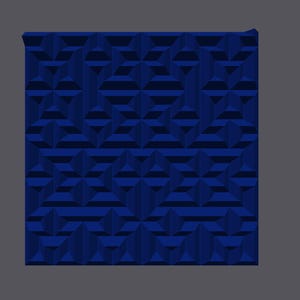 May include: A dark blue geometric pattern with a 3D effect. The pattern is made up of repeating triangles and squares.