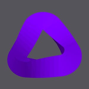 May include: A purple 3D shape resembling a triangle with a hole in the center.