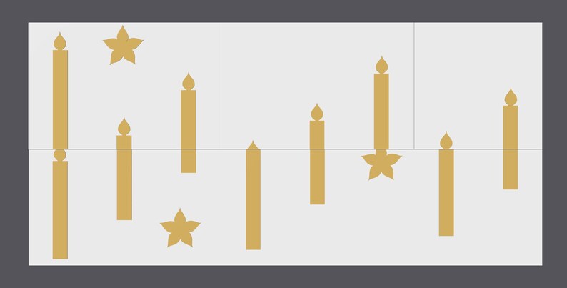 Puede incluir: Patr&oacute;n repetido de velas doradas y formas de estrella sobre un fondo gris claro. Las velas var&iacute;an en altura y tienen una llama en la parte superior. Las estrellas tienen cinco puntas. El dise&ntilde;o es simple y elegante.