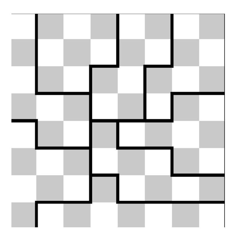 May include: A black and white checkerboard pattern with a black line maze drawn on top. The maze is a complex design with many twists and turns.