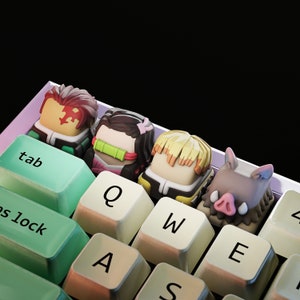 Handmade Inspired By Demon Anime Keycaps: Tanjiro, Nezuko, Zenitsu, Inosuke for Cherry MX – Artisan Custom Key Caps - Gift for Anime Fans