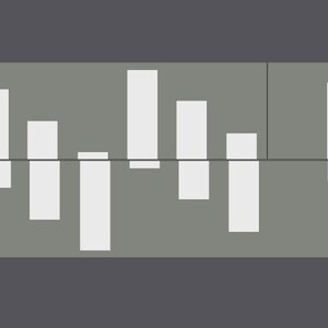 May include: A graphic representation of a musical rhythm with white bars of varying lengths on a gray background.