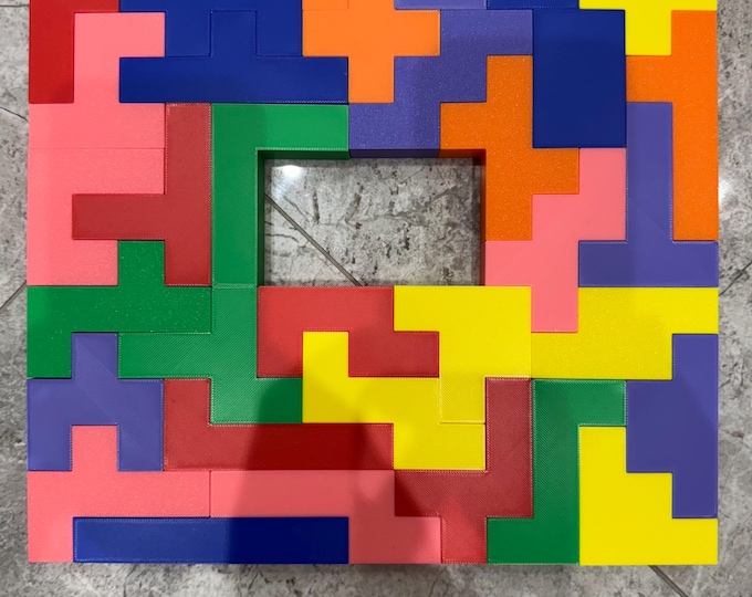 Hexomino Puzzle - 35 Unique 3D Printed Pieces, Fun Mind Challenge Gift for Kids & Teachers, Create Unique Shapes 27x27cm
