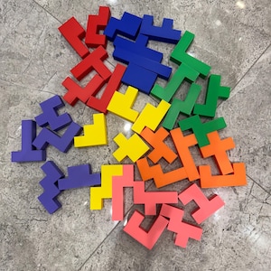 Hexomino Puzzle - 35 Unique 3D Printed Pieces, Fun Mind Challenge Gift for Kids & Teachers, Create Unique Shapes 27x27cm image 3