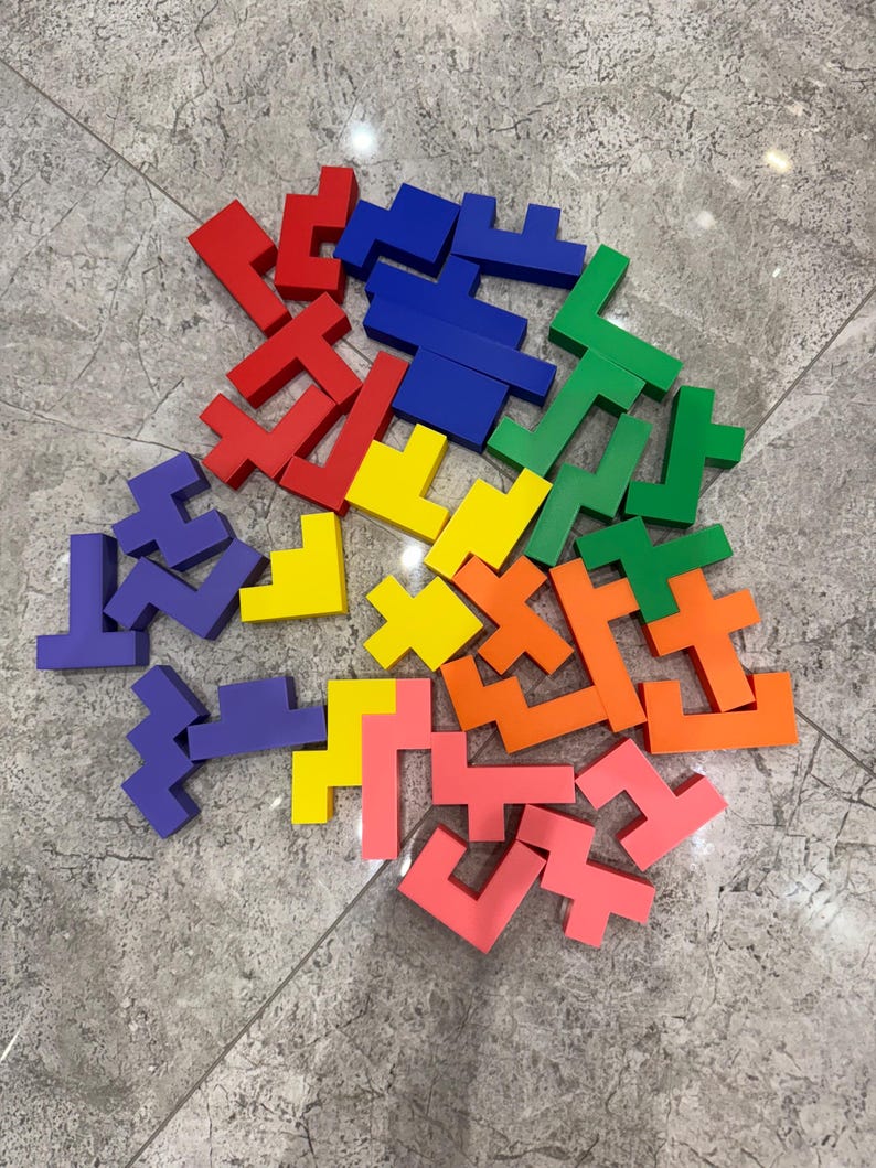 Hexomino Puzzle - 35 Unique 3D Printed Pieces, Fun Mind Challenge Gift for Kids & Teachers, Create Unique Shapes 27x27cm image 3