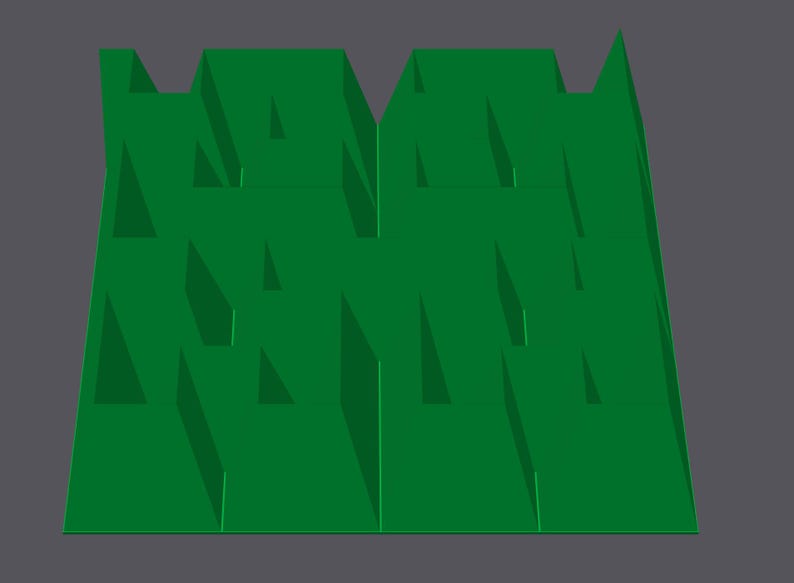 May include: A green 3D abstract wall sculpture with a geometric design. The sculpture is made of multiple layers of green material, creating a textured and dimensional effect.