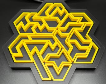 3D Printed Heptiamond Snowflake Puzzle with Box - Challenging Brain Teaser, Unique Gift, Fun for All Ages, Educational Toy