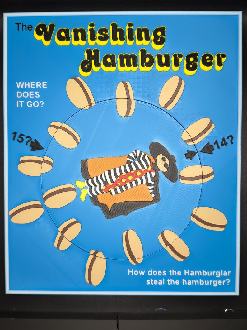 El rompecabezas de la hamburguesa desaparecida: rompecabezas vintage de ilusión óptica, impresión 3D de alta calidad, divertido y atractivo para todas las edades. imagen 3