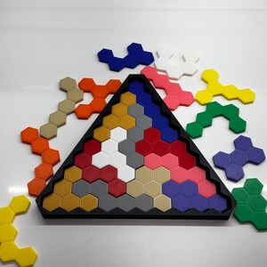 Pentahex-puzzel - dubbelzijdige 22-delige hersenkraker in doos met deksel - uniek cadeau voor puzzelliefhebbers afbeelding 2