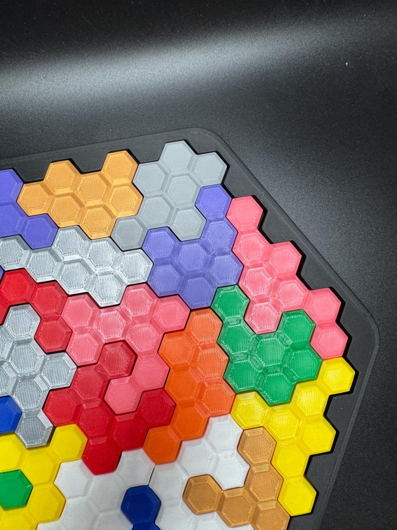 Hexagon Puzzle Brain Teaser - Difficult 3D Printed Puzzle, Brain Teaser for All Ages, 22 Unique Pieces & Hexagon Base - Large 255x225mm Game image 7