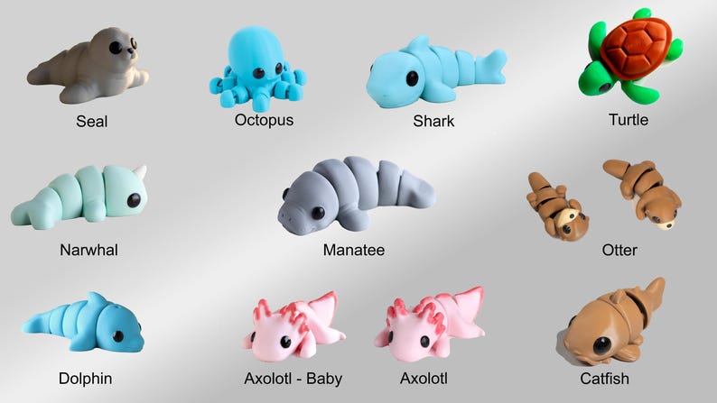 Puede incluir: Un conjunto de 10 figuritas de animales de arcilla pintadas a mano y coloridas. Los animales incluyen una foca, un pulpo, un tibur&oacute;n, una tortuga, una narval, un manat&iacute;, una nutria, un delf&iacute;n, un ajolote y un pez gato.