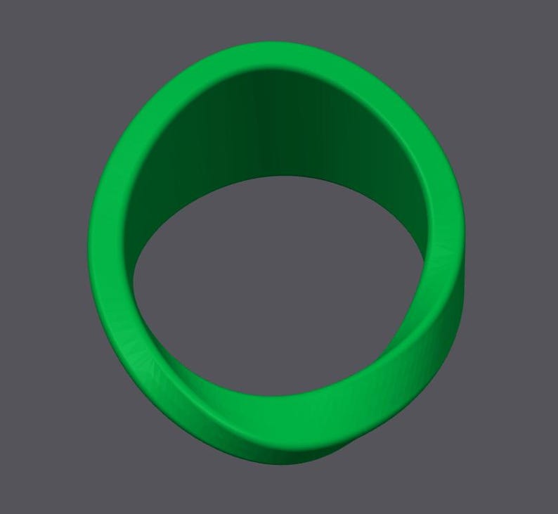 K&ouml;nnte beinhalten: Ein leuchtend gr&uuml;ner Ring in Form eines M&ouml;biusbandes. Der Ring hat eine glatte, durchgehende Oberfl&auml;che und ein dreidimensionales Design. Der Ring ist vor einem grauen Hintergrund platziert.