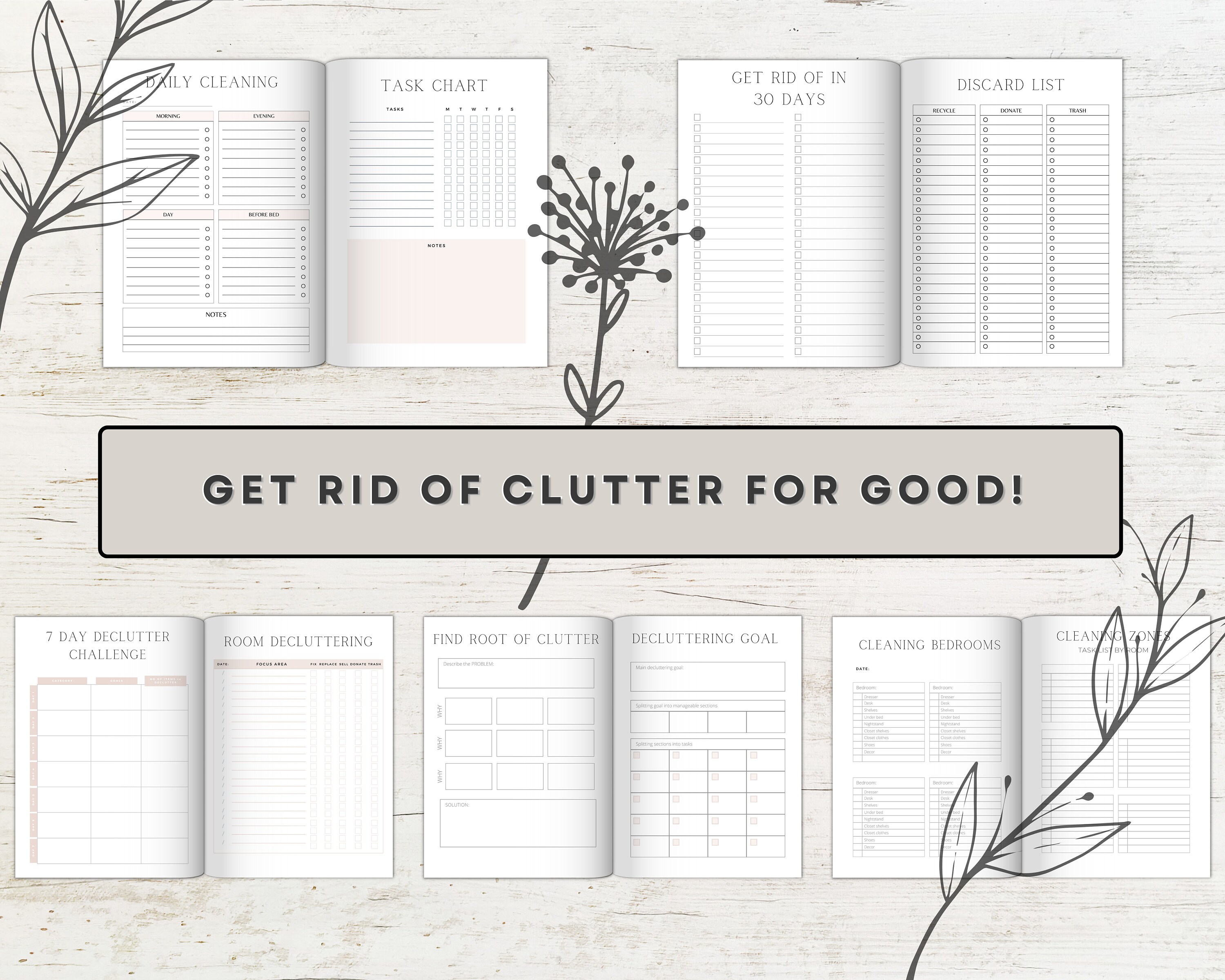 Clean And Declutter Graphics Printable Clean and Declutter Planner, Organization Tracker, Household ...