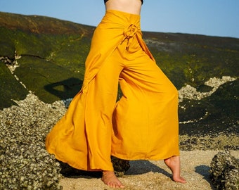 Mustard Yellow Palazzo Wrap Pants, Boho Pants, Harem Flow Pants, Open Flow Genie Pants, Bohemian Flow Pants, Belly Dance Pants