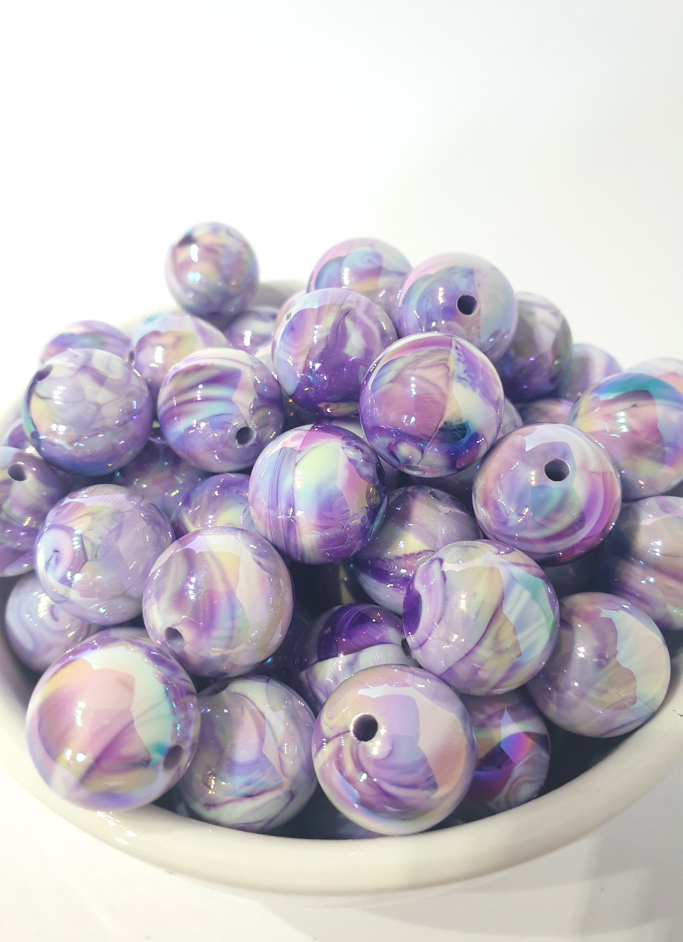 Round Marble Swirl Purple beads with UV finish. 16mm.  jewellery,beadable blanks.