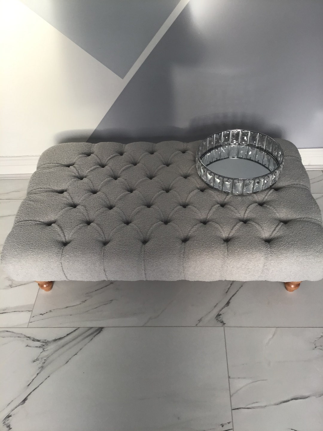 Coffee Table Art Deco Chesterfield Footstool in Expensive Teddy Fabric ...