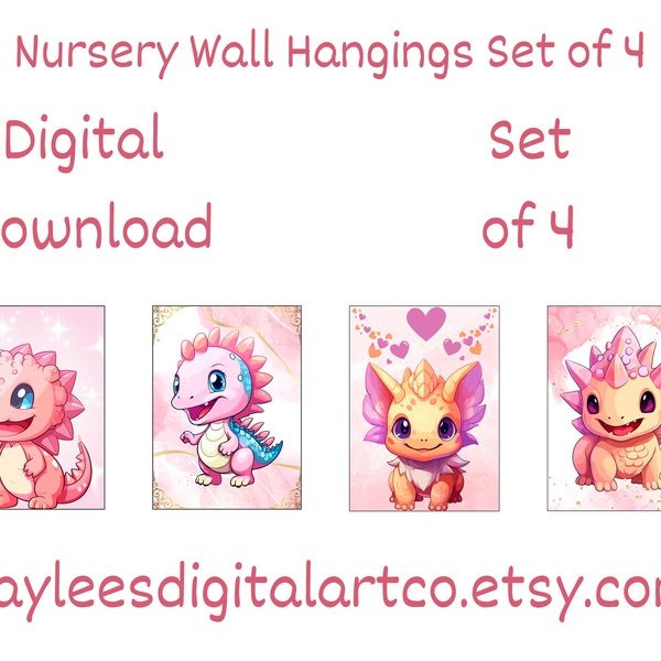 Baby Dinosaur Nursery Wall Art Set of 4, Wall Decor, Toddler, Child, 8" x 10", Digital Download, Nursery, Baby Dinosaur, Wall Art, Play Room