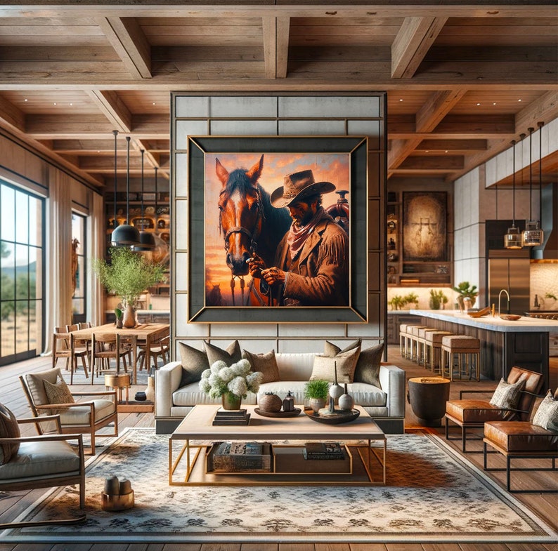 Cowboy With Horse Wall Art Print Country Life Western Oil Painting ...