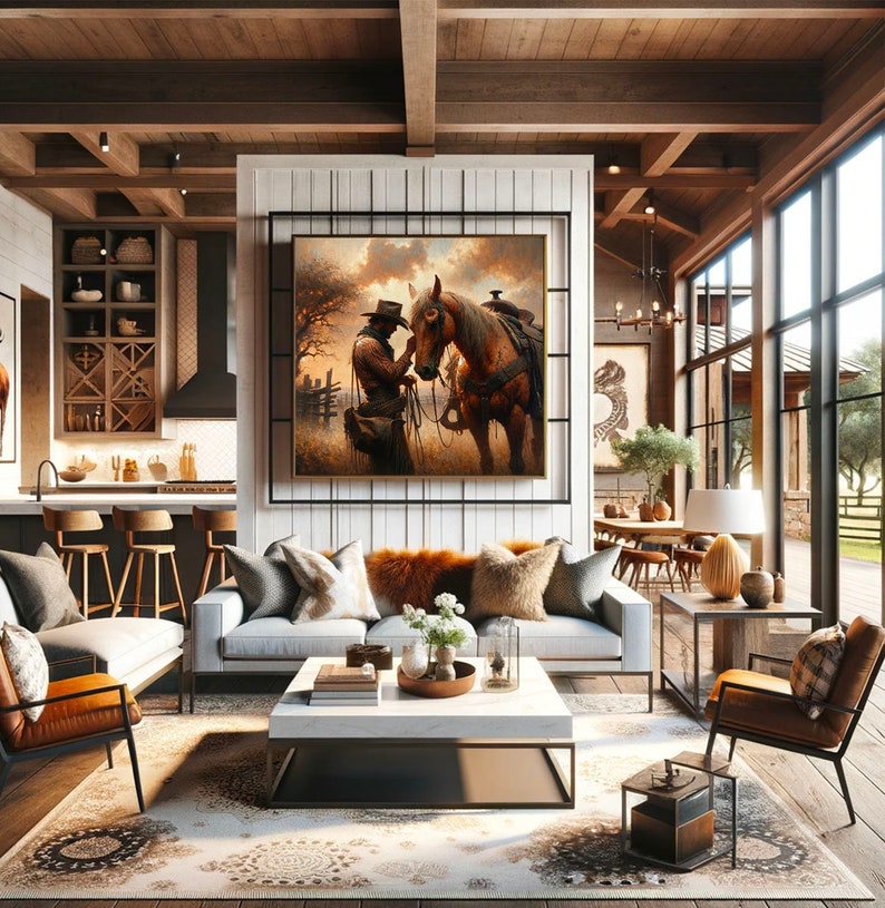 Cowboy and Horse Western Oil Painting Printable Wall Art Western Decor ...