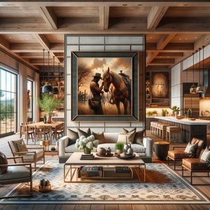 Cowboy And Horse Western Oil Painting Printable Wall Art Western Decor Country Life Farmhouse Art Home Decor Gift Digital Download