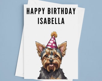 Yorkshire Terrier Cake Birthday Card - Personalised Happy Birthday Card Yorkshire Terrier Dog Birthday Present Dog Lover Gift