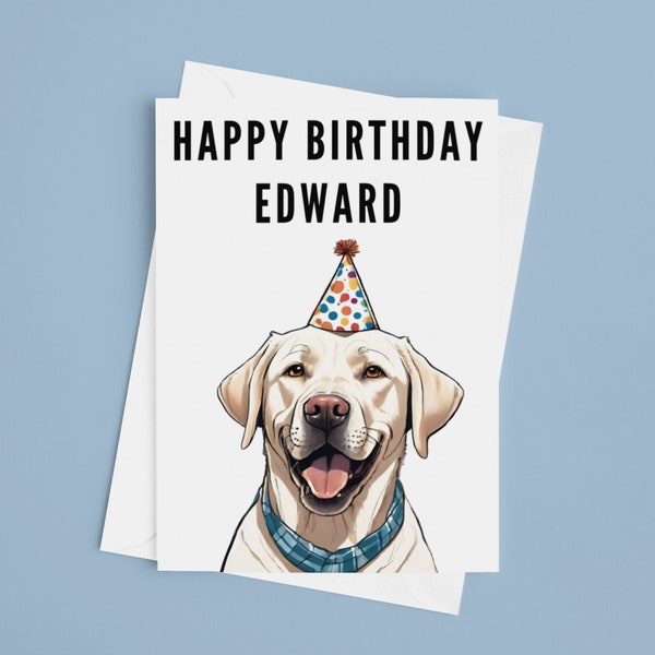 Labrador Birthday Cards - Personalised Happy Birthday card Yellow Labrador Retriever Dog Premium Quality Birthday Present Dog Lover Gift