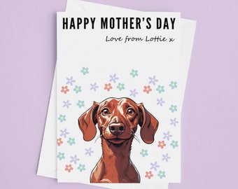 Mother’s Day Card - Personalised Happy Mothers Day Card Premium Quality Red Dachshund Dog Mothers Day Gift Present Dog Lover