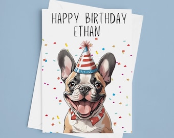 French Bulldog Puppy Birthday Card - Personalised Happy Birthday Cards French Bulldog Puppy Dog Premium Quality