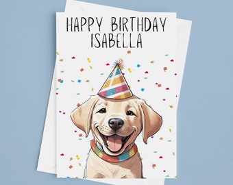 Labrador Puppy Birthday Card - Personalised Happy Birthday Cards Yellow Labrador Puppy Dog Premium Quality Birthday Present Dog Lover Gift